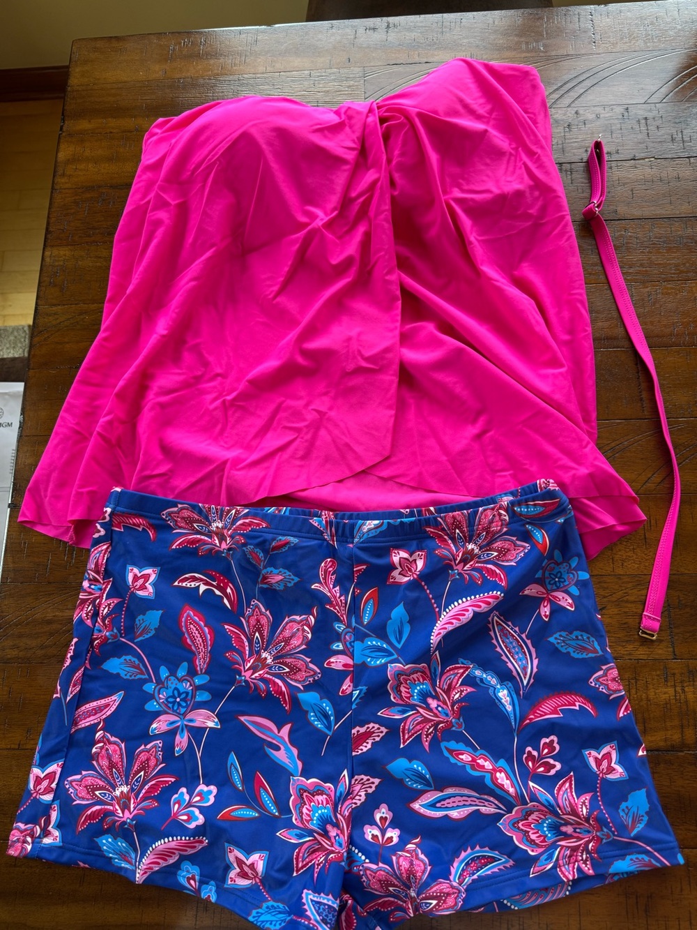 Tankini Hot Pink Swim Top with Navy Floral Swim Shorts Set